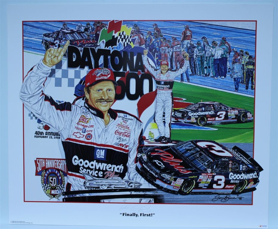 Autographed Dale Earnhardt Finally First Original Sam Bass 27 X 32 Print W Coa 0580