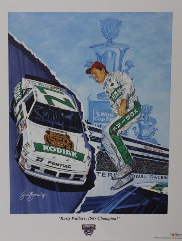 Rusty Wallace " 1989 Champion " Sam Bass Print 22" X 27" | WWW