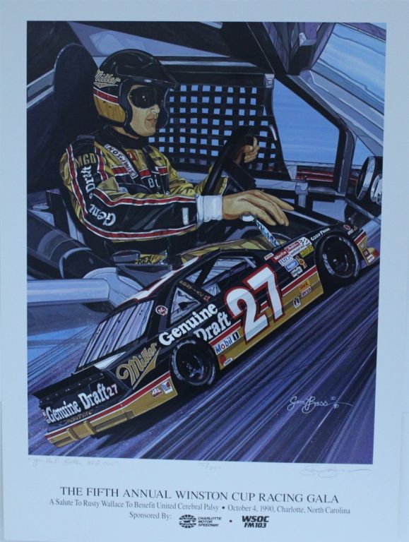 Rusty Wallace 1990 " You Had Better Hold On " Original Sam Bass Print