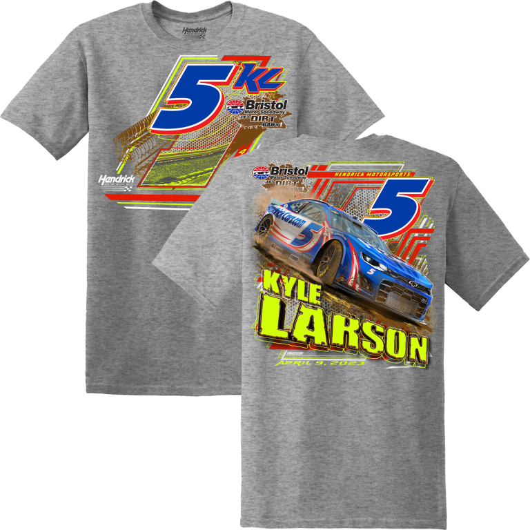 Kyle Larson 2023 HendrickCars.com Bristol Dirt 2-Spot Grey Tee