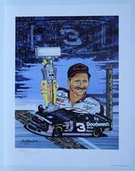 Autographed Dale Earnhardt "Black Cloud, Silver Lining" Original Sam Bass 28" X 22" Print w/ COA Sam Bass, Dale Earnhardt, Brickyard, Monster Energy Cup Series, Winston Cup, Poster