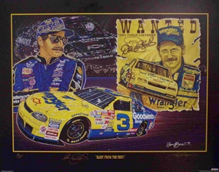 Autographed Dale Earnhardt "Blast from the Past" Numbered Sam Bass 24" X 31" Print w/ COA Sam Bass, Dale Earnhardt, 1999 Winston Cup Champion, Monster Energy Cup Series, Winston Cup, Poster