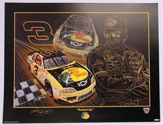 Autographed Dale Earnhardt "Hooked Up" 1998 Sam Bass 23" X 30" Print w/COA  Sam Bass, Intimidator, Earnhardt Sr., 1987, Monster Energy Cup Series, Winston Cup,Poster, The Count of Monte Carlo, Chanpion, Ralph