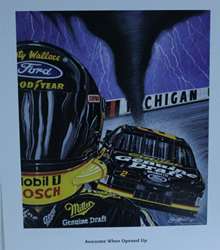 Autographed Rusty Wallace "Awesome When Opened Up!" Sam Bass Print W/ COA  Autographed Rusty Wallace "Awesome When Opened Up!" Original  Sam Bass Print 26" X 23" w/ COA