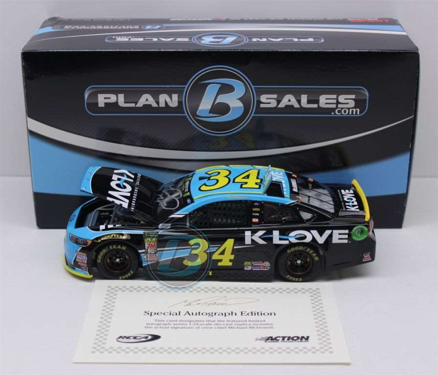 AUTOGRAPHED 2018 MICHAEL McDOWELL #34 K-LOVE 1:24 NASCAR shops DIECAST